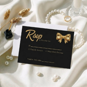 Elegant Luxury Black and Golden Bow Wedding RSVP Card