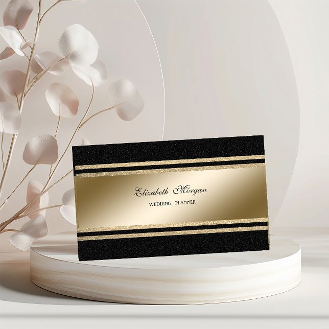 Elegant Luxury ,Black,Faux Gold Glittery Stripes Business Card (Creator Uploaded)