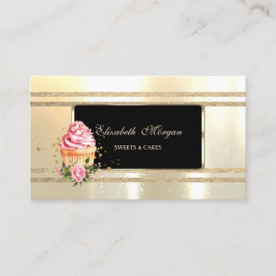 Elegant Luxury ,Black ,Faux Gold Glittery Stripes Business Card