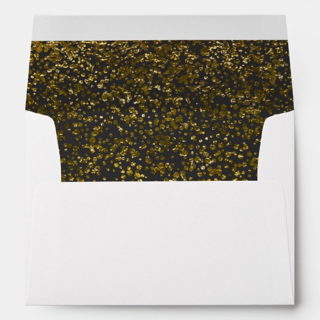 Elegant Luxury | Black Gold Confetti Wedding 5x7 Envelope (Back (Bottom))