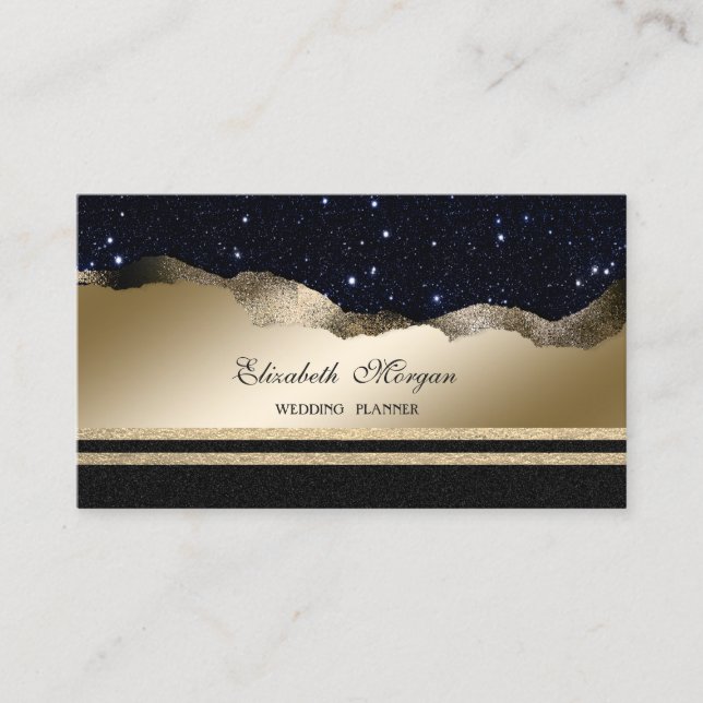 Elegant Luxury ,Black,Gold Glitter Stripes  Business Card (Front)