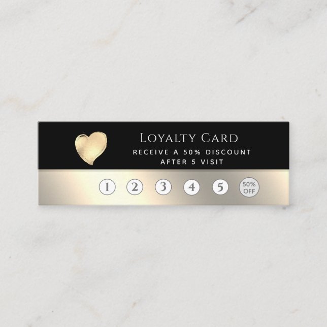 Elegant luxury black gold heart loyalty card (Front)