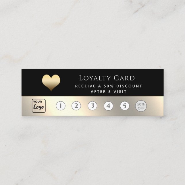 Elegant luxury black gold heart loyalty card (Front)