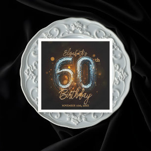 Elegant Luxury Black Gold Mosaic 60th Birthday Napkin