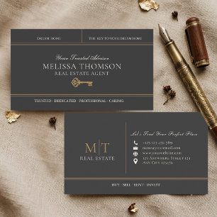 Elegant Luxury Black Gold Real Estate Agent Business Card