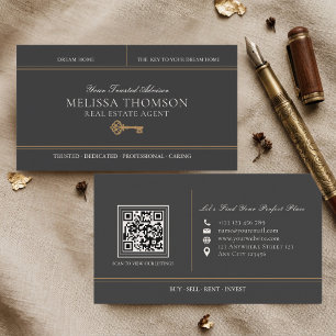 Elegant Luxury Black Gold Real Estate QR Code Business Card