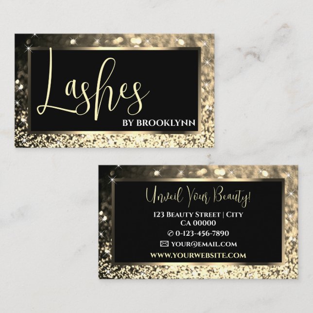 Elegant Luxury Black Golden Sparkling Glitter  Business Card (Front/Back)