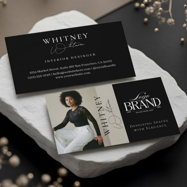 Elegant Luxury Black Interior Designer Photo Logo Business Card (Elegant Luxury Black Interior Designer Photo Logo Business Card)