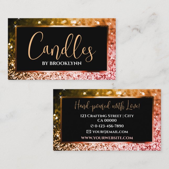 Elegant Luxury Black Orange Sparkling Glitter  Business Card (Front/Back)