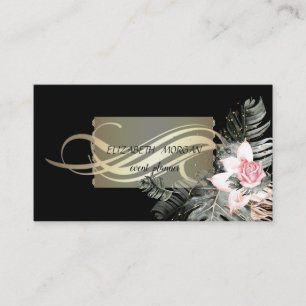 Elegant Luxury Black Palm Leaves Flowers Business Card