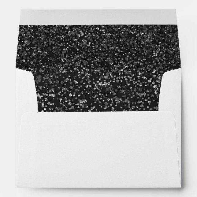 Elegant Luxury | Black Silver Confetti 5X7 Wedding Envelopes (Back (Bottom))