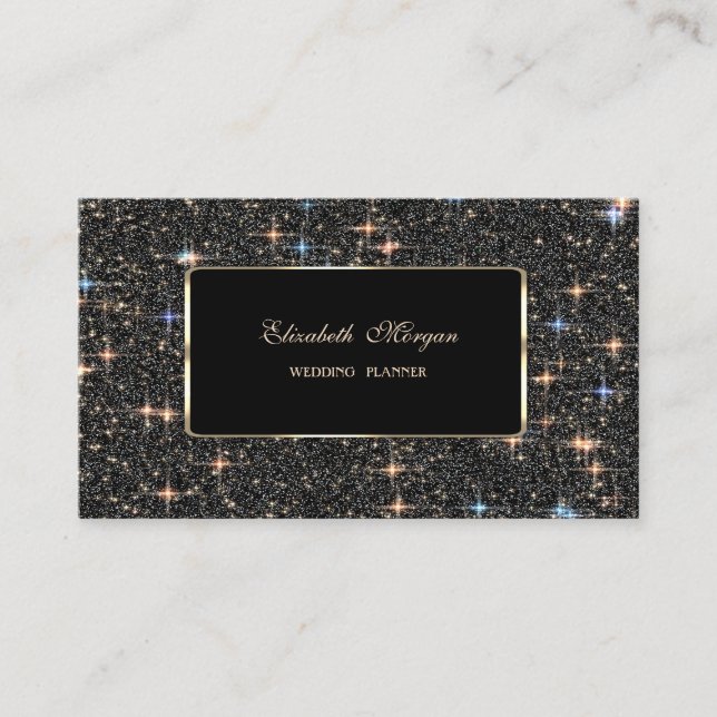 Elegant Luxury Black Sparkle Glitter Bokeh Business Card (Front)