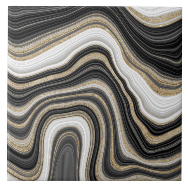 Elegant luxury black white and gold marble trendy tile (Front)