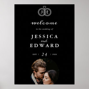 Elegant Luxury Black White Monogram Photo Wedding Poster