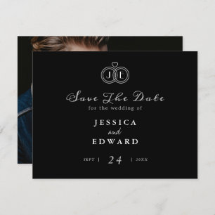 Elegant Luxury Black White Ring Monogram Photo Save The Date