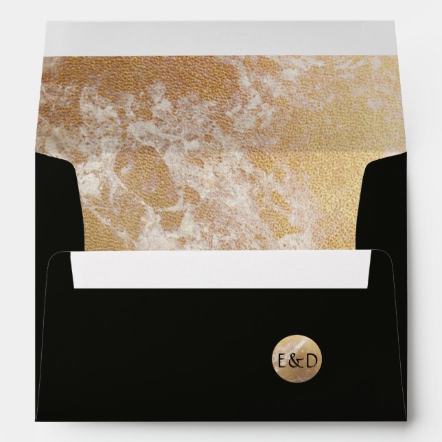 Elegant luxury black with gold marble wedding envelopes (Back (Bottom))