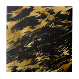 Elegant Luxury Black & Yellow Abstract Watercolor Tile