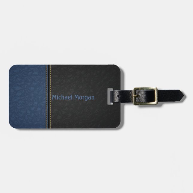 Elegant Luxury Blue Black Leathe Look Luggage Tag (Front Horizontal)