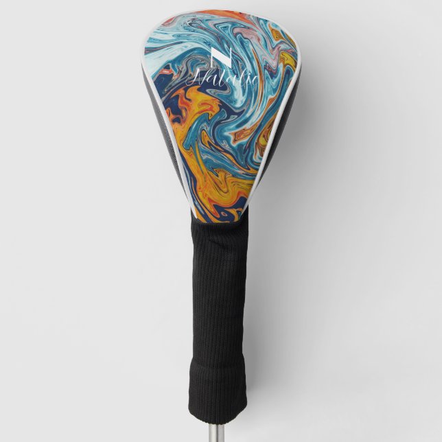 Elegant Luxury Blue Gold Monogram          Golf Head Cover (Front)
