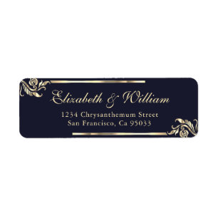 Elegant luxury Blue Gold Return Address   Label