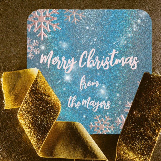 Elegant Luxury Blue Winter Wonderland Christmas Square Sticker (Creator Uploaded)