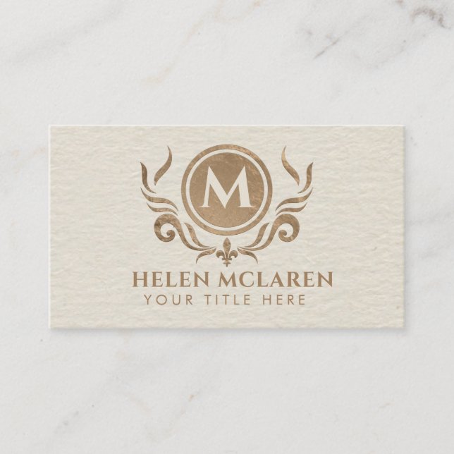 Elegant Luxury Bold  Monogram with Fleur-de-lis Business Card (Front)
