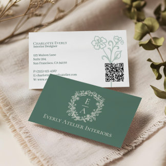 Elegant Luxury Boutique Floral Monogram Crest Logo Business Card