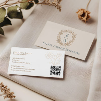 Elegant Luxury Boutique Floral Monogram Crest Logo Business Card