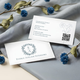 Elegant Luxury Boutique Floral Monogram Crest Logo Business Card
