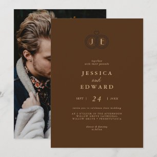 Elegant Luxury Brown Monogram Photo Wedding Invitation