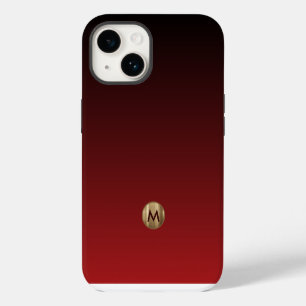 Elegant Luxury Brushed Gold Monogram Red iPhone 14 Case