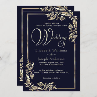 Elegant Luxury Budget Gold Floral Frame Wedding In Invitation