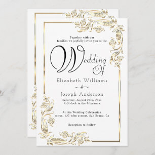 Elegant Luxury Budget Gold Floral Frame Wedding  Invitation