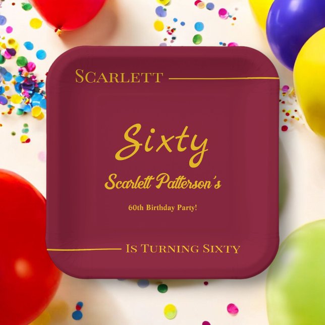 Elegant Luxury Burgundy And Gold Modern Birthday Paper Plate (Creator Uploaded)