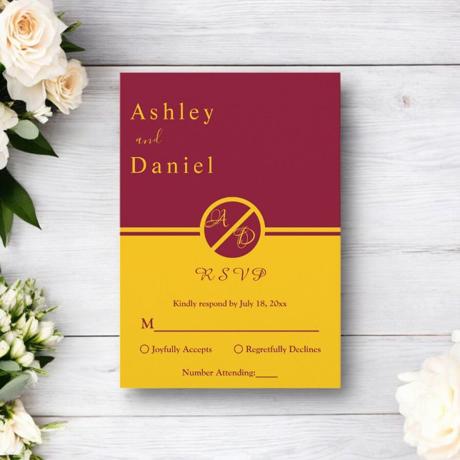 Elegant Luxury Burgundy And Gold Monogram Wedding RSVP Card (Creator Uploaded)
