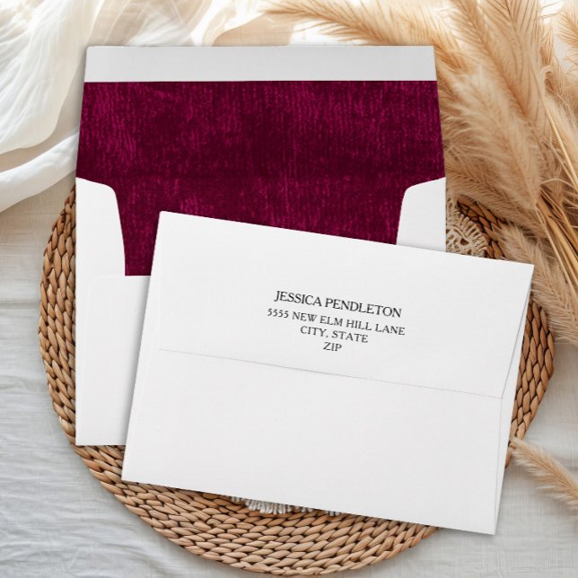 Elegant Luxury Burgundy Berry Velvet  Envelope (Elegant berry/burgundy velvet wedding invitation outer envelope)