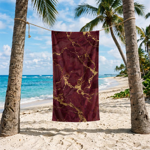 Elegant Luxury Burgundy Gold Marble Beach Towel