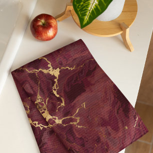 Elegant Luxury Burgundy Gold Marble Tea Towel