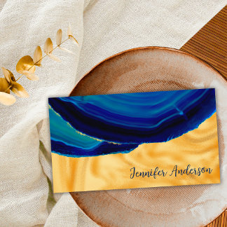 Elegant Luxury Chic Gold Blue Agate Social Media Business Card
