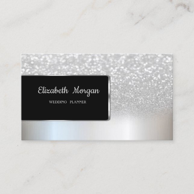 Elegant Luxury Chic Silver  Glitter Bokeh Ombre Business Card (Front)