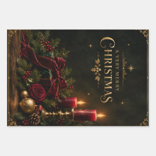 Elegant Luxury Christmas Card, Velvet Bow Wrapping Paper Sheet