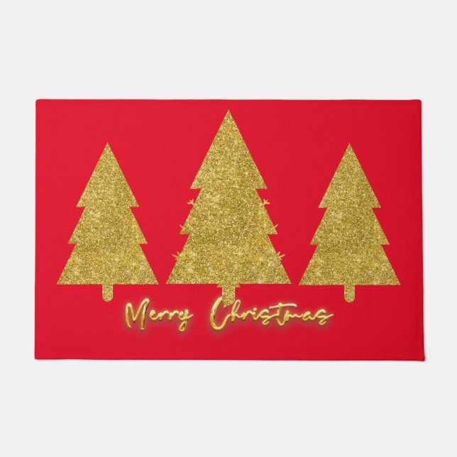 Elegant luxury Christmas god tree glitter red Doormat (Front)