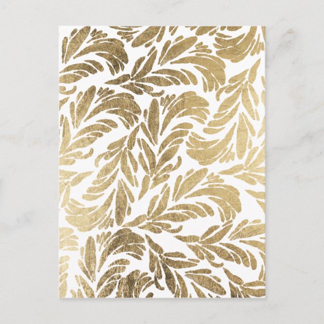 Elegant luxury custom faux gold foil floral damask postcard (Front)