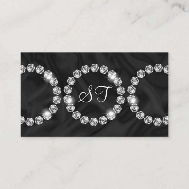 Elegant lUxury Diamond Ring Glitter Black silk Business Card (Front)
