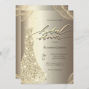 Elegant Luxury Dress Gold Bridal Shower Invitation