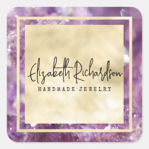 Elegant Luxury Glam Boho Amethyst Crystal Boutique Square Sticker