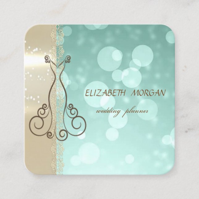 Elegant Luxury Glam ,Faux Gold,Bokeh,Lace,Dress Square Business Card (Front)