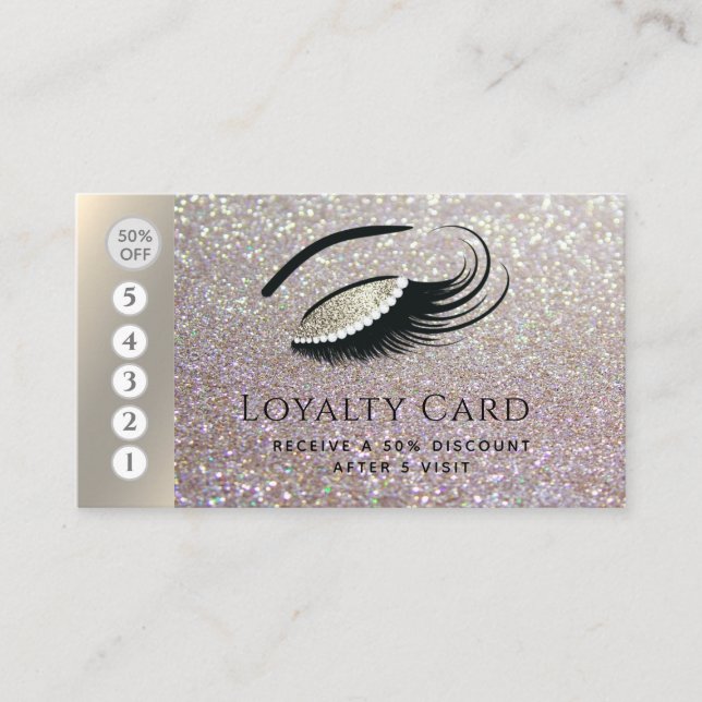 Elegant luxury glittery diamond lashes makeup eye loyalty card (Front)
