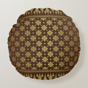 Elegant Luxury Gold and Brown Egyptian Damask Round Cushion