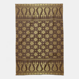 Elegant Luxury Gold and Brown Egyptian Damask Tea Towel